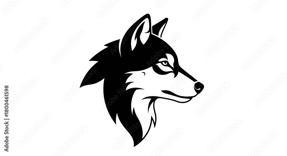 Naklejka premium Black and White Wolf Head Silhouette, Animalistic Logo Emblem, Vector Illustration