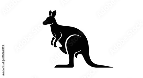 Black kangaroo silhouette icon. Simple vector graphic of an Australian animal standing. Isolated marsupial symbol for logo design