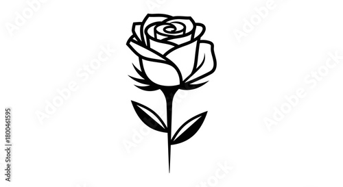 Elegant black and white rose flower icon. A beautiful and simple line art vector illustration symbolizing love and romance
