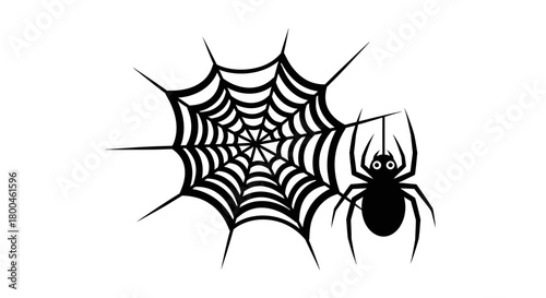 Striking black spider crafting a detailed web, an iconic vector illustration representing Halloween, nature's intricate traps, and arachnid themes for various design projects and spooky concepts