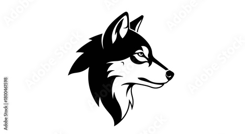 Black and White Wolf Head Silhouette, Animalistic Logo Emblem, Vector Illustration