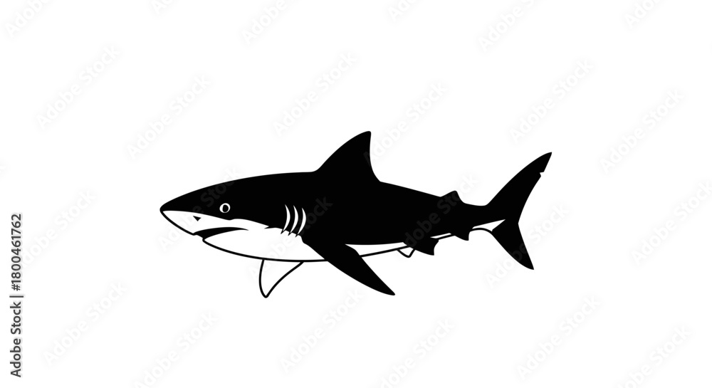 Obraz premium Stylized black and white illustration of a shark, depicting the powerful form of this iconic marine predator, ideal for ocean-themed graphic designs