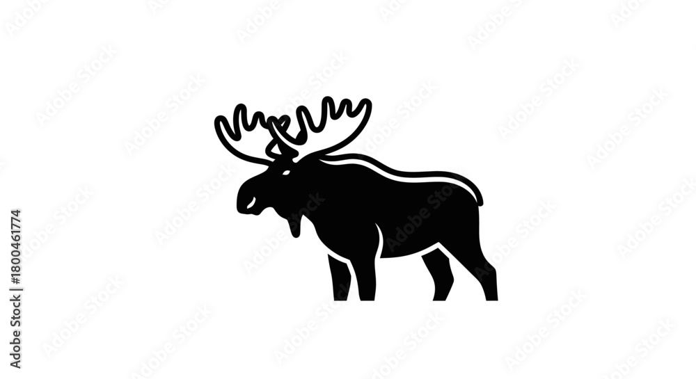 Obraz premium Stylized black icon of a majestic bull moose with large antlers. A simple wildlife animal silhouette isolated on a plain white background