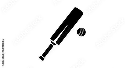 A sleek black silhouette of a cricket bat and ball, ideal for sports and game-related designs