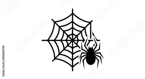 Spider and Web Icon Depicting a Halloween Silhouette in a Vector Illustration, Perfect for Designs