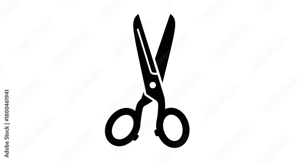 Fototapeta premium Scissors silhouette image for design, crafting, and DIY projects featuring sharp black outline, cutting tools, and handles on white background