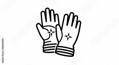 An illustrative icon depicting a pair of protective gloves with a subtle sparkle effect, symbolizing cleanliness and care