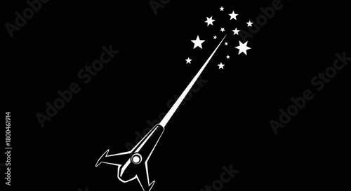 A stylized rocket blasting off into a starry night sky, symbolizing exploration and innovation