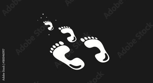 Footprints Ascending on Dark Background, Illustrating Growth, Progress, and Journey