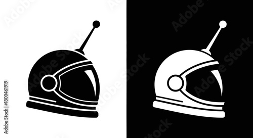 Astronaut Helmet Icon Modern Space Exploration Symbol in Black and White Variations