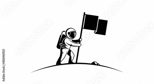 A lone astronaut plants a flag on a distant planet, symbolizing a monumental achievement in space exploration and discovery