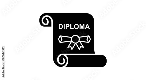 Rolled diploma scroll with a ribbon bow, a black glyph icon representing academic achievement, graduation, and educational success