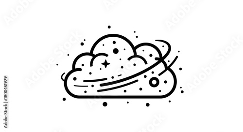 Minimalist line icon of a swirling dust cloud or cosmic nebula, symbolizing weather, space, and dynamic data flow