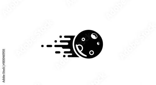 Dynamic cosmic journey featuring a stylized celestial body with energetic speed lines, symbolizing rapid exploration and planetary motion in a minimalistic graphic design
