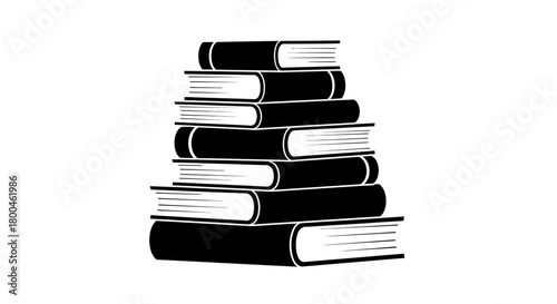 A classic monochrome illustration depicting a neatly organized stack of several educational books, symbolizing learning, wisdom, and academic pursuit in a minimalist style