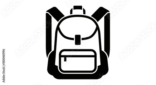 Simple black silhouette icon of a backpack, a universal symbol for school, education, travel, and outdoor hiking adventures