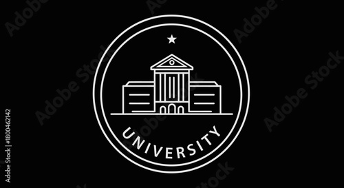 Minimalist University Logo in White Outline on Black Backdrop Academic Excellence Icon