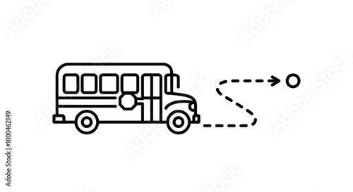 School Bus Stop Illustration of Vehicle Picking Up Passenger with Dashed Line Path
