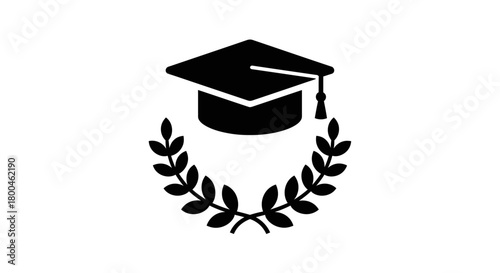 Simple vector icon of a graduation cap and laurel wreath for university, college, and academic concepts