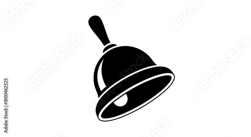 Simple black silhouette of a traditional handbell, symbolizing notifications, alerts, and service. Minimalist vector graphic icon isolated on a white background