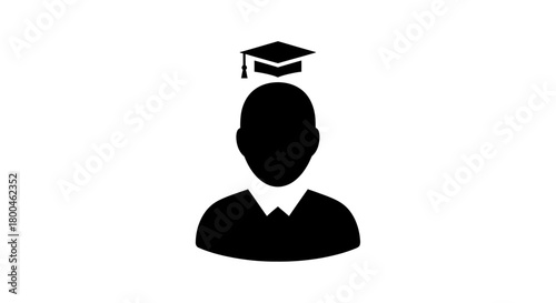 Simple vector icon of a student with a graduation hat, representing academic success, learning, and achievement