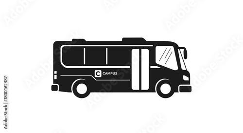 Modern minimalist icon depicting a university campus shuttle bus, providing essential public transportation for students and staff on educational grounds