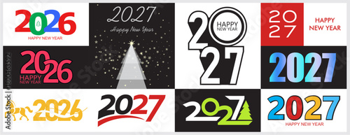 Logo design 2026, 2027, Collection of numbers 2026, 2027, Icon set, Symbols, background, Happy New Year greetings, web design, social media, vector illustration, EPS