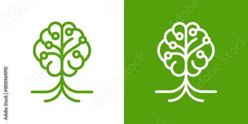 tree circuit logo. creative brain and tree combination logo design and business card template 