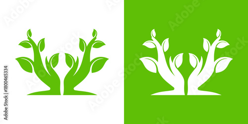 hand leaf logo. tree logo with human hands
