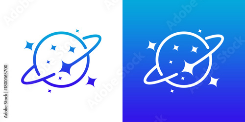 planet galaxy logo. moon logo is modern, elegant and creative. dual-meaning design combining a planet and star