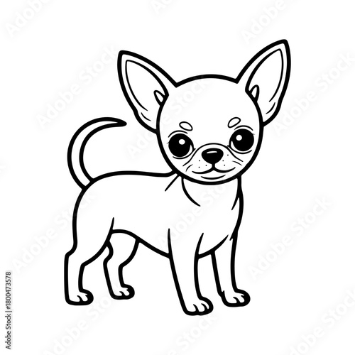 Cute chihuahua puppy standing proudly in a playful pose in a simple outline illustration style