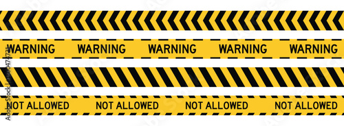 Set of yellow and black warning caution tapes vector illustration