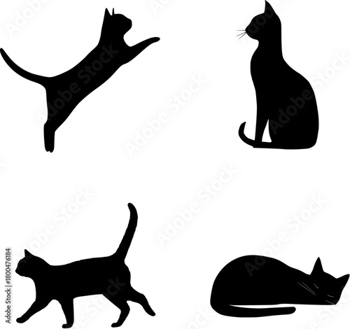 猫のイラストセット（座る・寝る・歩く・飛ぶ）