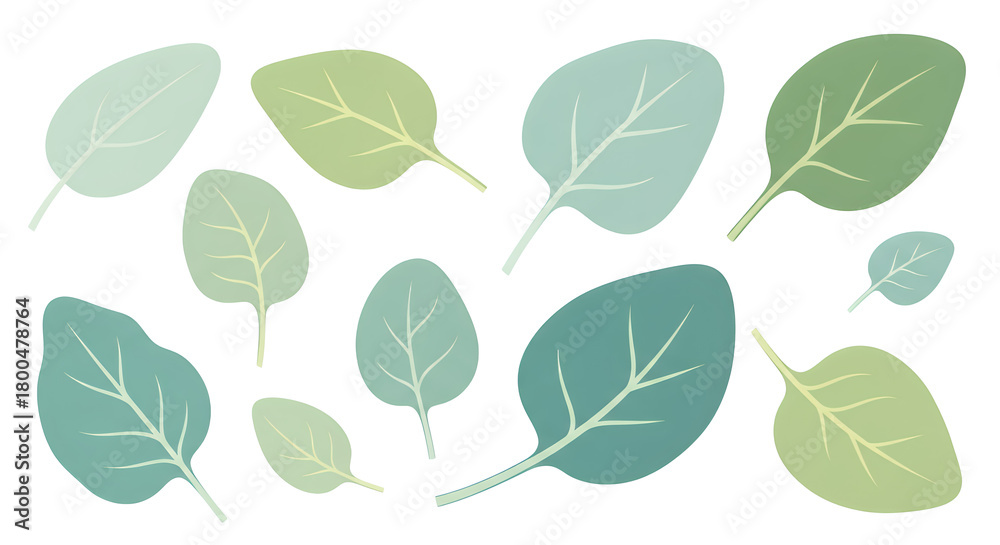 Fototapeta premium Pastel Spinach Leaves Seamless Pattern A delicate array of organic spinach leaves in a refreshing pastel color palette for your design needs