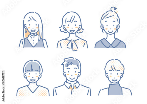 若い女性と男性のアバター風イラストセット　シンプルでお洒落な線画イラスト