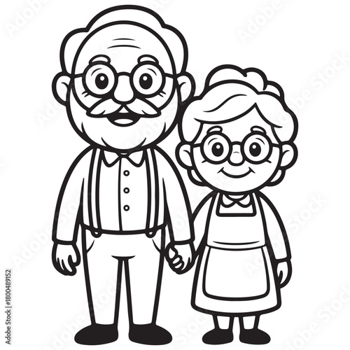 Happy cartoon grandparents holding hands together
