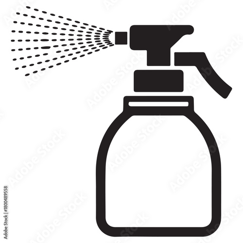 Black and white illustration of a spray bottle dispensing liquid