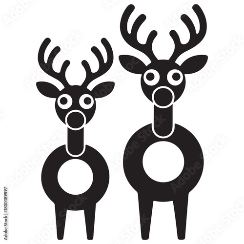 Two whimsical black and white deer silhouettes with round bodies