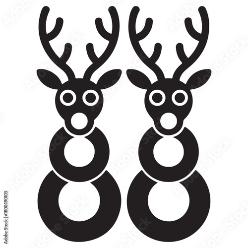 Two stylized black reindeer with circular bodies