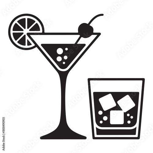 Martini and old fashioned cocktails icon set