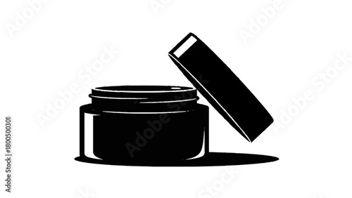 Vector illustration of black silhouette of an open cosmetic jar with lid isolated on transparent background 