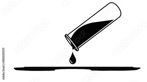 Vector illustration of a test tube pouring liquid onto a surface, isolated on transparent background