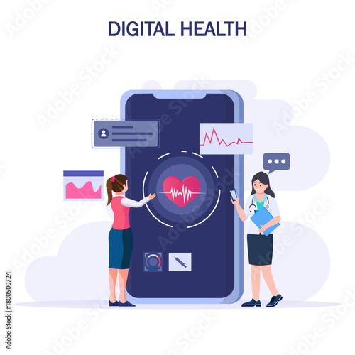 Digital health concept. Doctor looks at the patient's electronic chart on the electronic gadgets. Health care concept.