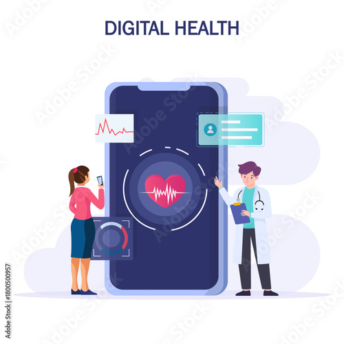 Digital health concept. Doctor looks at the patient's electronic chart on the electronic gadgets. Health care concept.