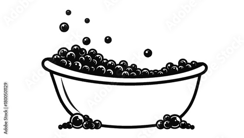 Vector illustration of a bathtub filled with bubbles and water, isolated on transparent background 