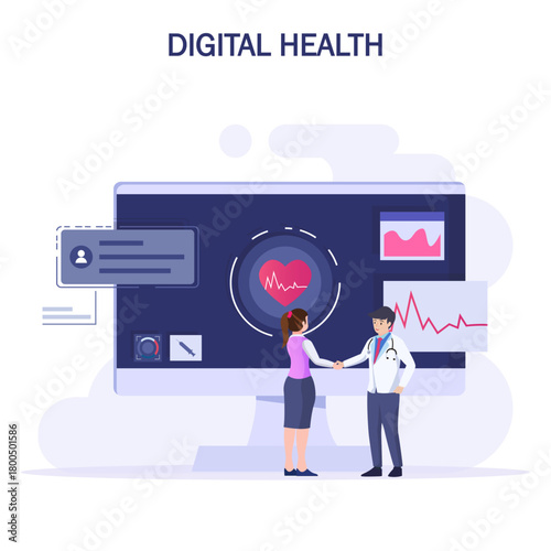 Digital health concept. Doctor looks at the patient's electronic chart on the electronic gadgets. Health care concept.