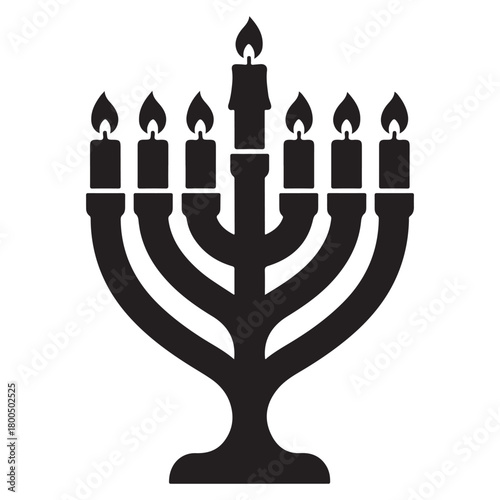 Black silhouette of a menorah with seven lit candles