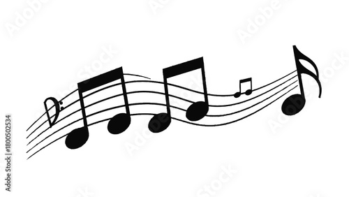 Vector illustration of black silhouette of musical notes on a staff isolated on transparent background 