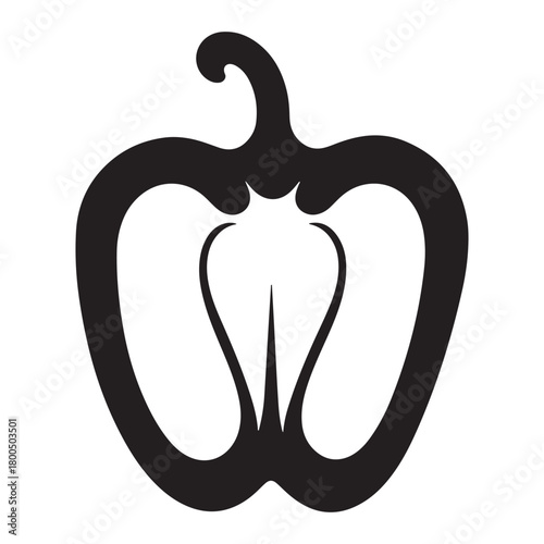 Stylized black silhouette of a bell pepper cut in half