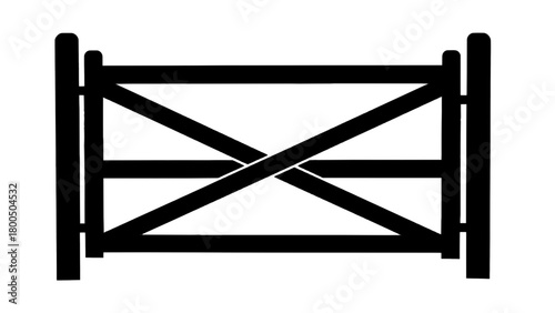 Vector illustration of black silhouette of a wooden farm gate with crisscross pattern isolated on transparent background 
